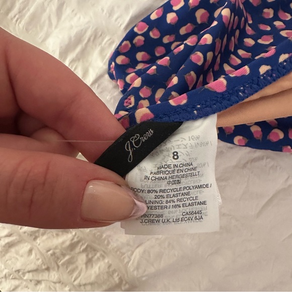 NWT J. Crew One Shoulder Cutout One Piece Swimsuit Red Blue Polka Dot American 8 - Picture 6 of 8